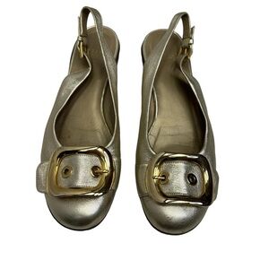 Stuart Weitzman Gold Leather Slingback Flats Buckle Size 7 1/2